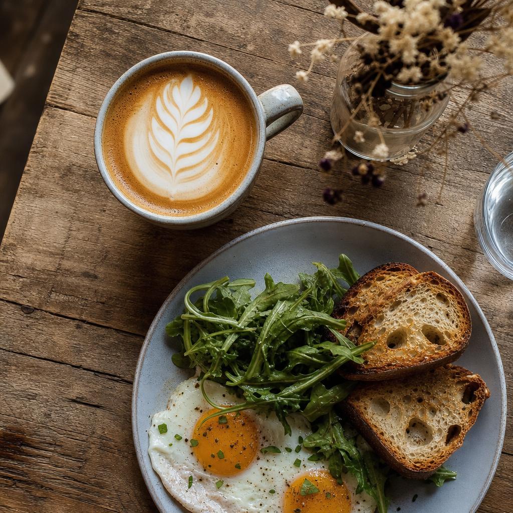 Stockroom Cafe Pyrmont breakfast plate with eggs, bacon and sourdough toast served with Deluca coffee